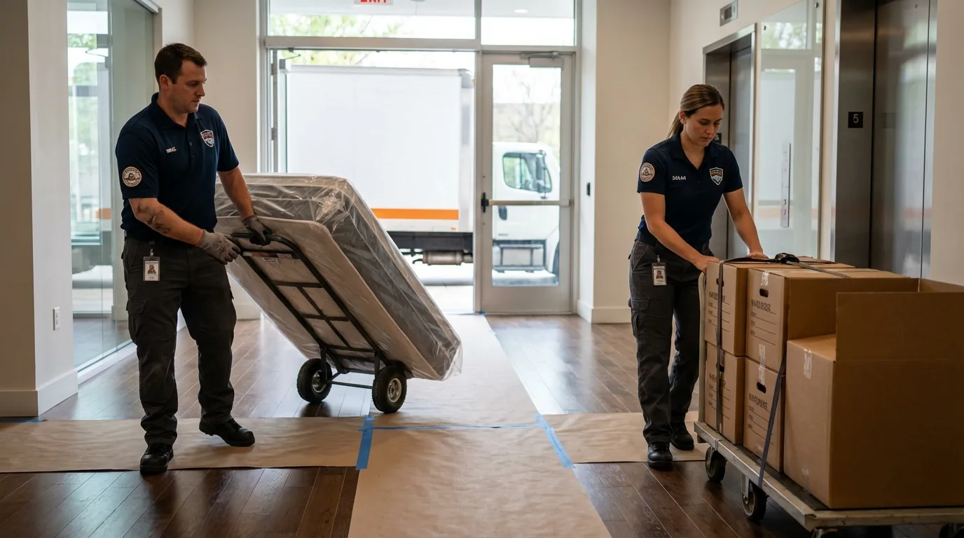Professional apartment movers loading elevator in Cottonwood, AL